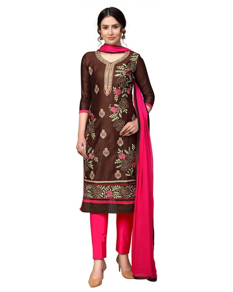 Women Embroidered Unstitched Dress Material Price in India