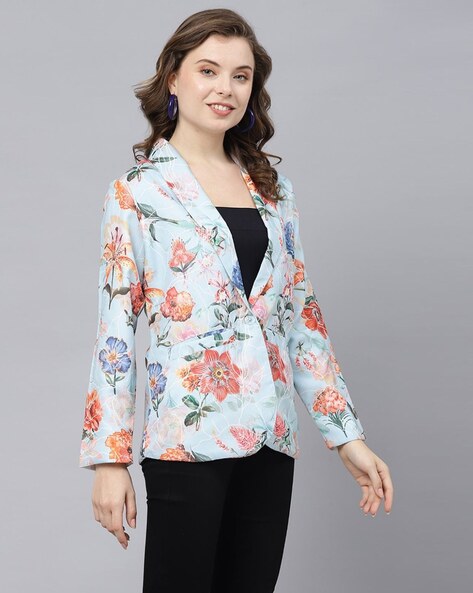 Women Floral Print Single Breasted Blazer