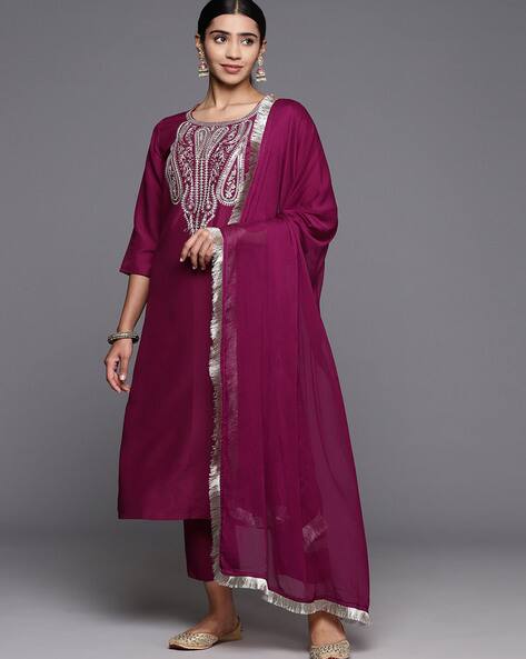 Buy Burgundy Kurta Suit Sets for Women by SVARAA Online