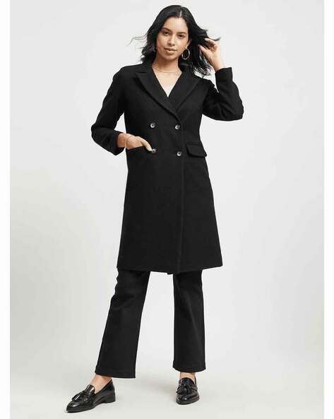 Buy DOUBLE-BREASTED BLACK LAPEL LONG COAT for Women Online in India