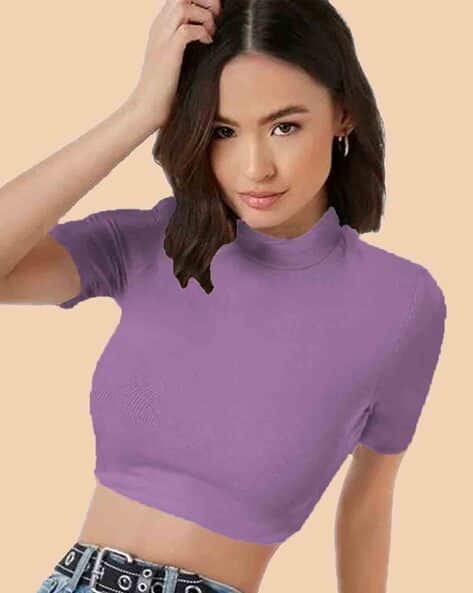 crop top lilac high neck top