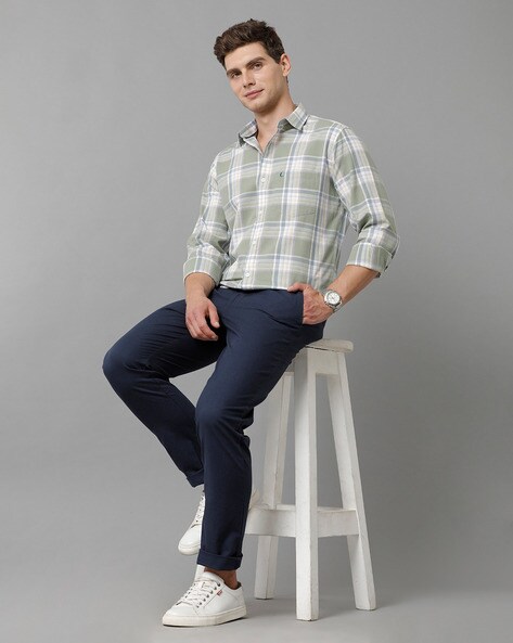 Cavallo By Linen Club Men's Cotton Linen Off White Solid Mid-Rise Slim Fit  Trouser