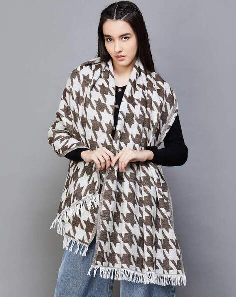 Houndstooth Stole with Frayed Hem Price in India