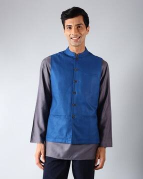fabindia Checked Nehru Jacket with Welt Pockets-picture-41