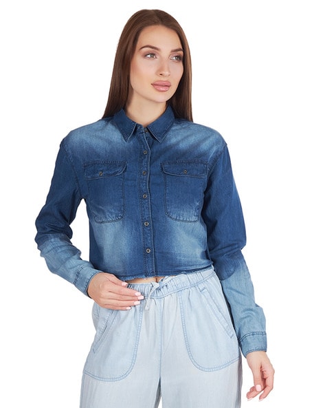 20 Stunning Models of Denim Shirts for Women's in Trend | White shirts women,  Denim shirts for girls, Off shoulder fashion