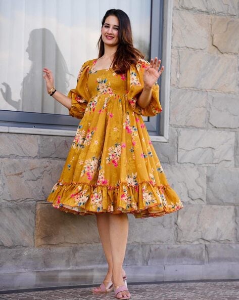 Mustard 2024 printed dress