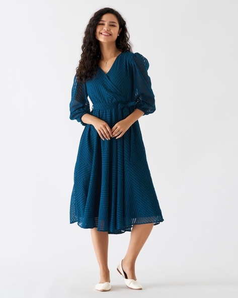 Solid Fit aWomen Chevron Pattern Fit & Flare Dressnd Flare Dress