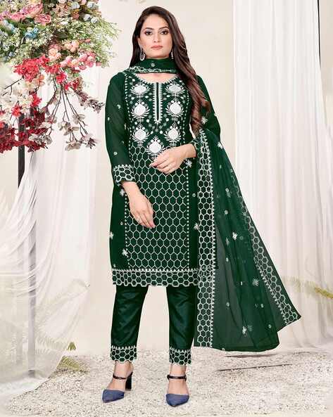 Embroidered Semi-Stitched Straight Dress Material Price in India