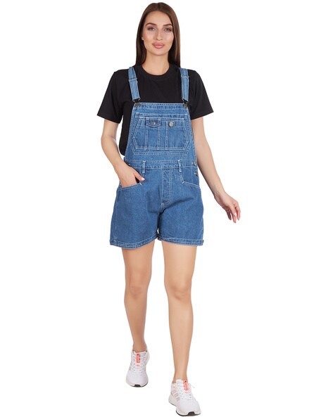 Buy SHOWOFF Blue Denim Midi Dungaree for Women Online @ Tata CLiQ