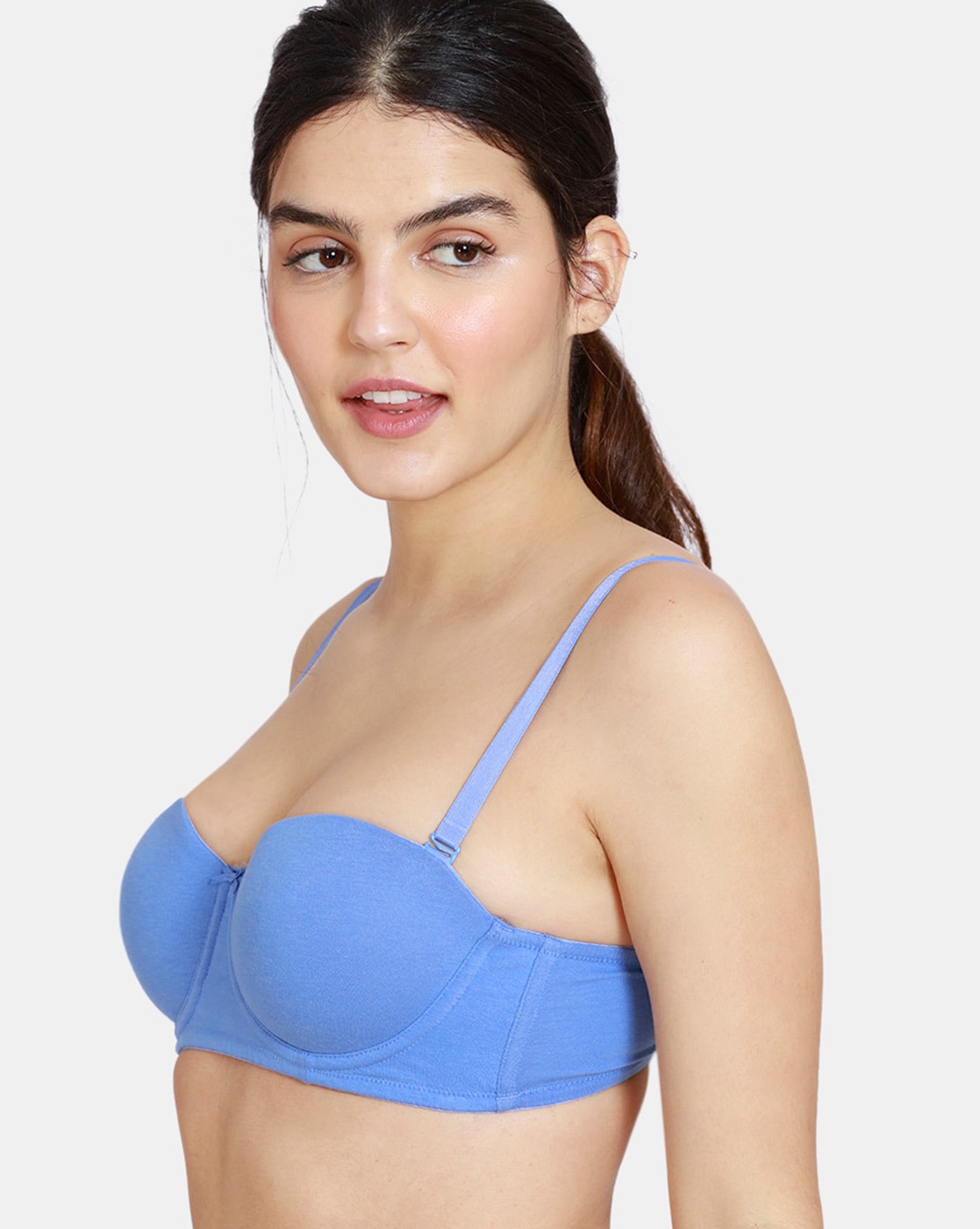 Zivame Jacquard Lace Front Padded Strapless Camisole Bra- Blue (a-d)