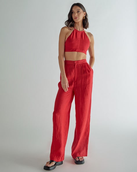 Buy FunAloe Womens Capri Trousers Casual Linen Trousers Womens Loose Long  Straight Pants Wide Leg Flared Elasticated Stretch Women Boho High Waist  Pants with Pocket Button Ladies Summer Trousers Online at desertcartINDIA