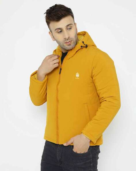 Mustard hooded puffer on sale jacket