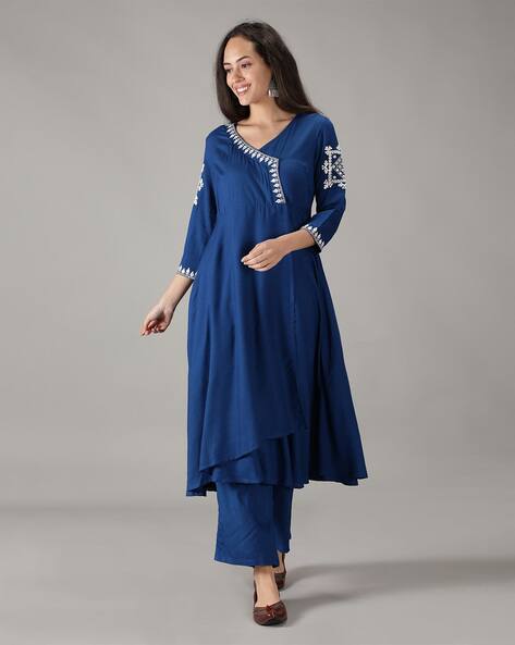 Embroidered Flared Kurta & Pants Set