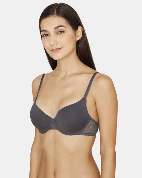 Buy Zivame All That Lace Padded Wired Low Coverage Bra-Grey at Rs