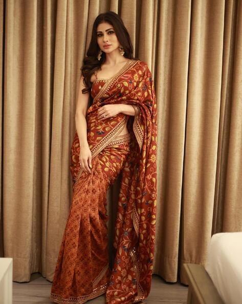 coffee woven silk saree with blouse - Monjolika - 4116817