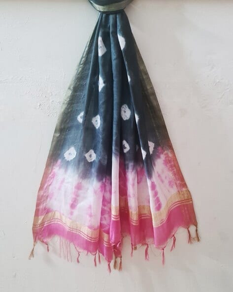 Women Tie & Dye Print Dupatta with Tassles Price in India