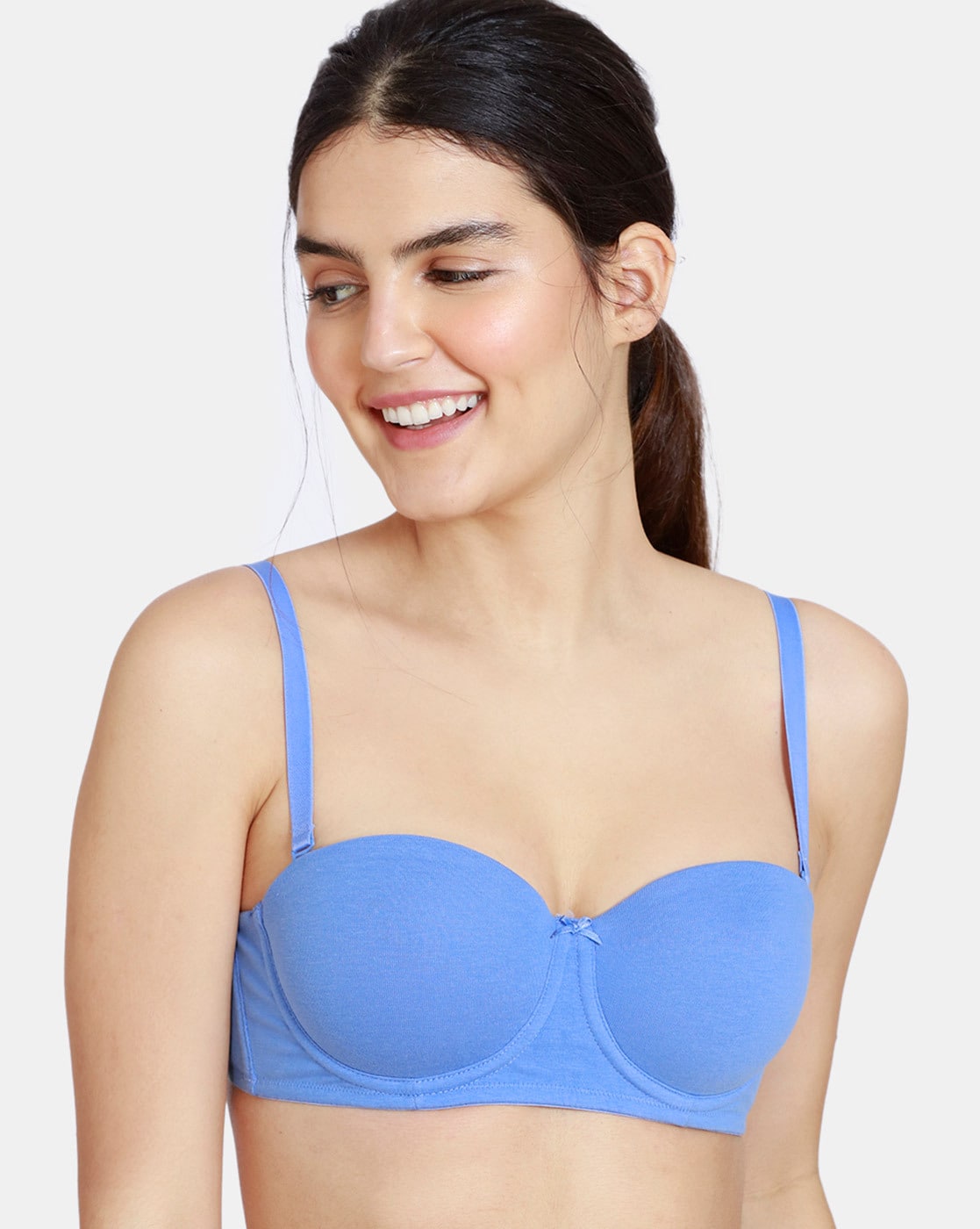 Buy Zivame Jacquard Lace Front Padded Strapless Camisole Bra- Blue