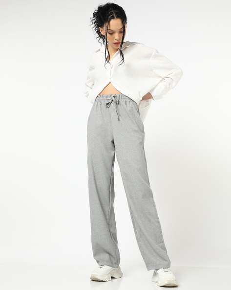 Women Grey Straight Fit Pleated Formal Pants