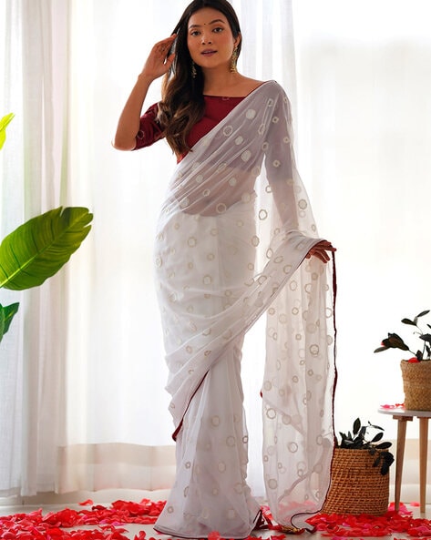 White Net & Viscose Embellished Saree Set Design by COUTURE BY NIHARIKA at  Pernia's Pop Up Shop 2024