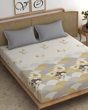 chhavi india 210 TC Floral Print King-Size Bedsheet with Pillow Covers-picture-40
