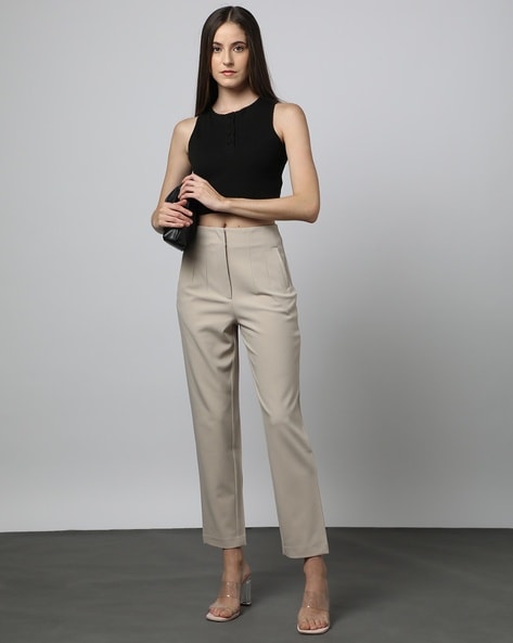 Women Straight Fit Pleated Trousers