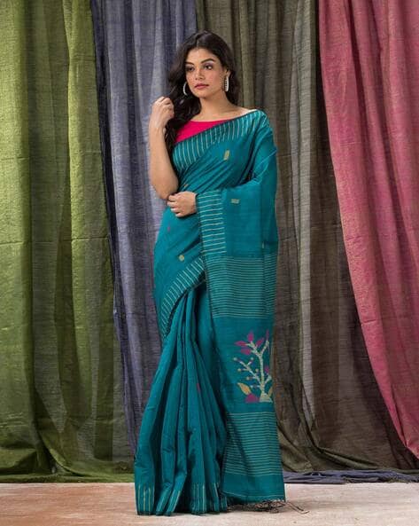 Buy Teal Sarees for Women by Indie Picks Online