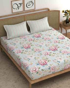 210 TC Floral Print King-Size Bedsheet with Pillow Covers-image-29