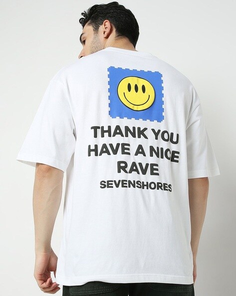 Men's Oversize T-Shirt Round Neck Text Printed White