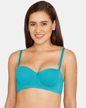Zivame Floral Lace Padded Strapless Bra- Turquoise