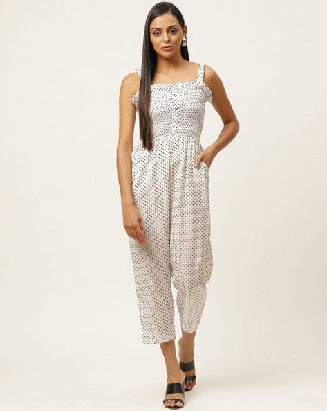 Women Polka-Dot Print Jumpsuit with Slip-Pocket
