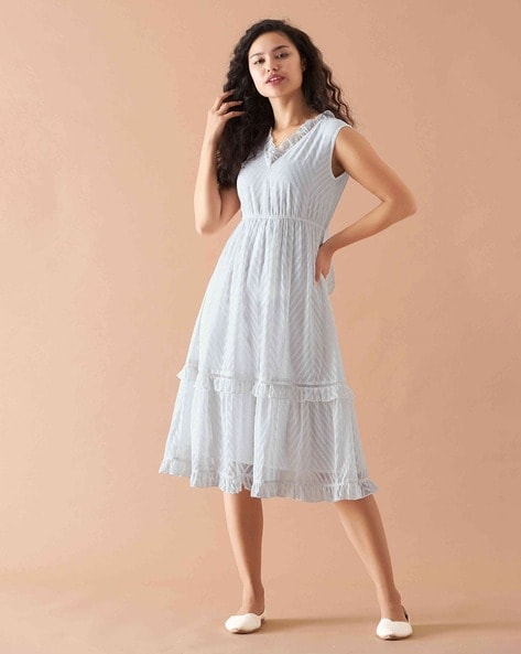 Women Chevron Pattern Fit & Flare Dress
