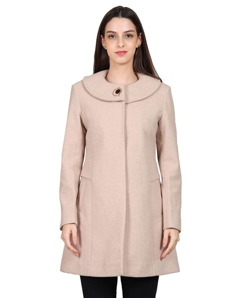 Round neck hot sale wool coat