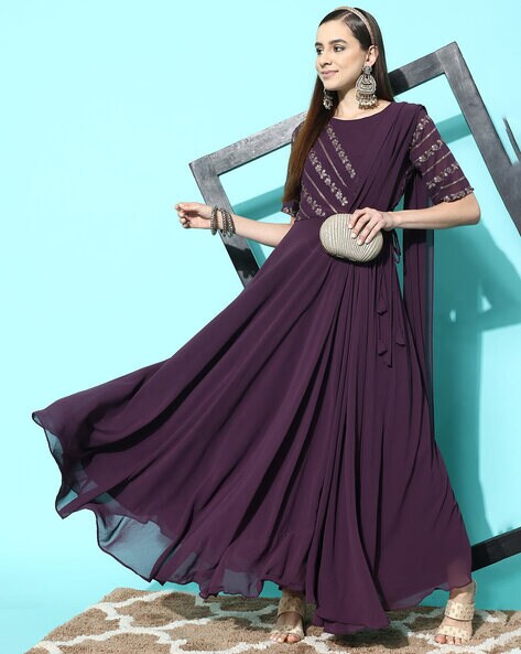 Launching New Designer Party Wear Look Gown & Attached Dupatta With Waist  Belt Set