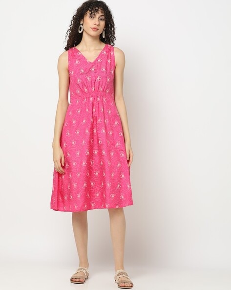 Pink Fuchsia Georgette Fit & Flare Midi Dress at Rs 485/piece in New Delhi  | ID: 25446407933