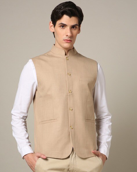 Buy HANGUP Navy Solid Jute Cotton Regular Fit Men's Occasion Wear Nehru  Jacket | Shoppers Stop