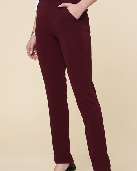 XFLWAM Women's Yoga Dress Pants Stretchy Work Slacks Business Casual  Straight Leg/Bootcut Pull on Trousers with Pockets Wine Red L - Walmart.com