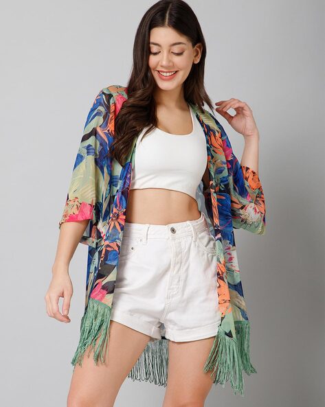 Purys Tropical Print Front-Print Shrug