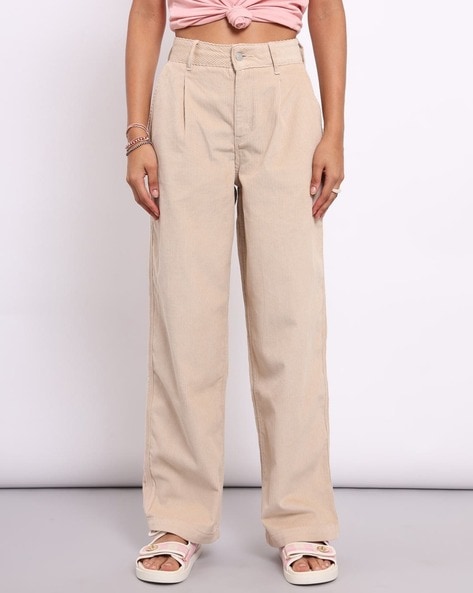 Women Straight Fit Pleat-Front Trousers