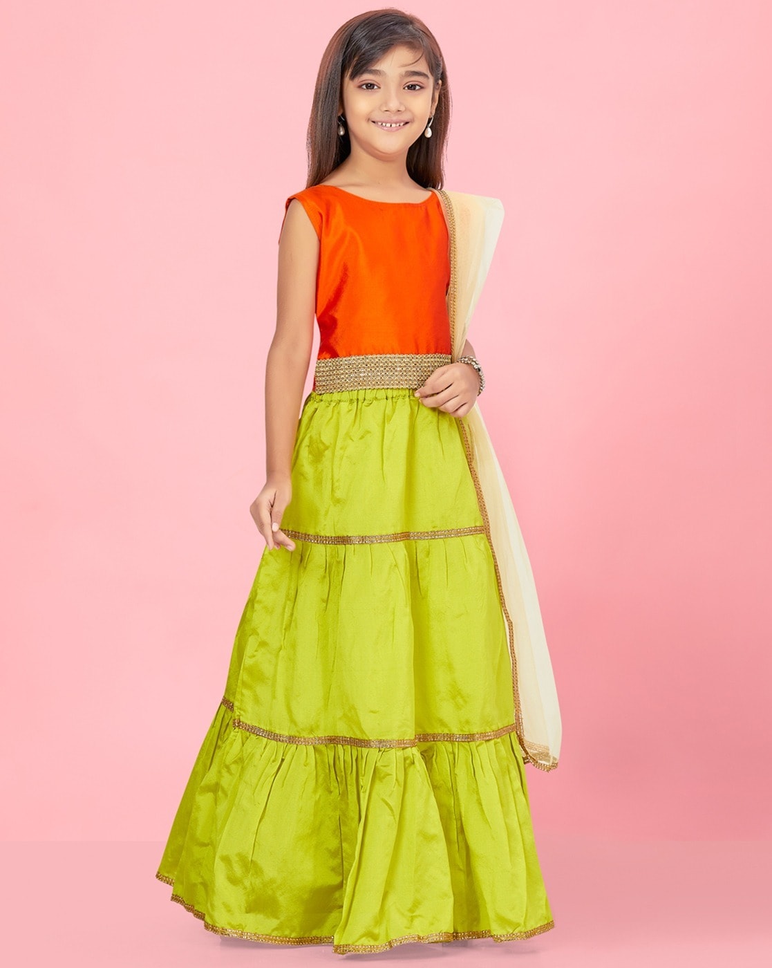 Buy Aarika Girl's Silk Lehenga Choli Set (LCH-A-22110_Yellow-Navy Blue_4-5  Years) at Amazon.in
