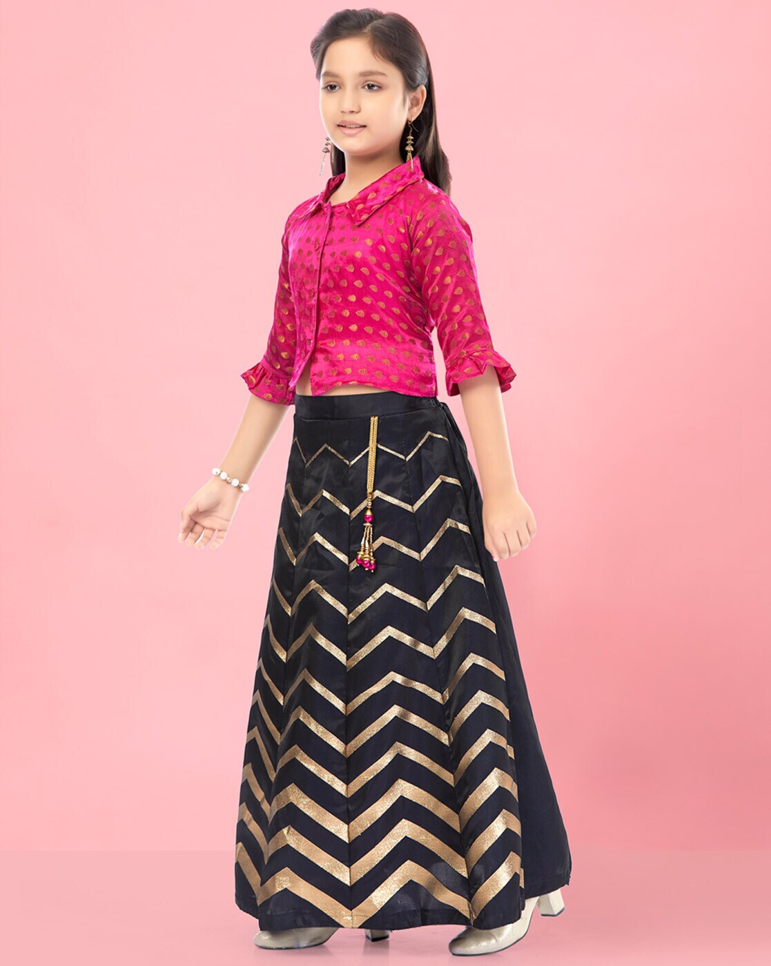 Aarika Girls Black-Pink Colour Lehenga Choli with Dupatta Set