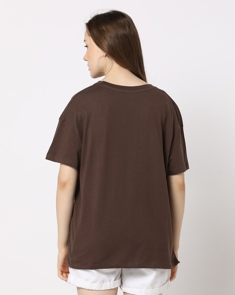 KECKS Women's Shirts Women's Tops Shirts for Women Letter Graphic  Drawstring Side Tee (Color : Brown, Size : Small) at  Women's  Clothing store