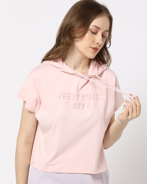 Women Embossed Relaxed Fit Hooded Top