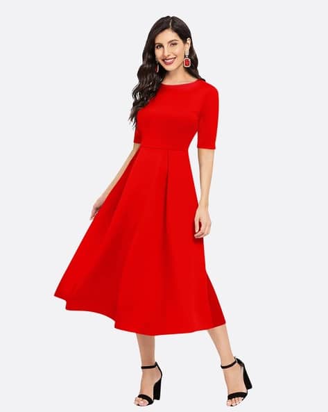 London Belly Women Regular Fit Round-Neck Fit & Flare Dress