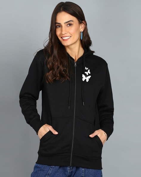 Black cotton hoodie women's on sale