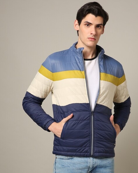 Buy Indian Terrain Men Blue & Olive Green Colourblocked Puffer Jacket -  Jackets for Men 14847010 | Myntra