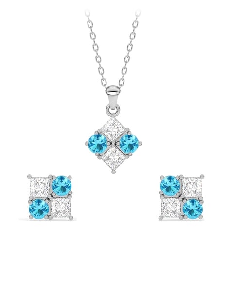 Zales Swiss Blue Topaz and 1/15 CT. T.w. Diamond Stacked Drop Pendant and  Stud Earrings Set in 10K Gold | CoolSprings Galleria