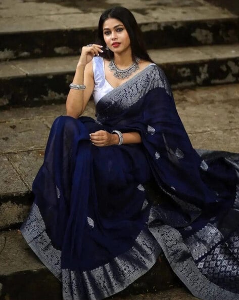 Royal Blue Vichitra Silk Designer Saree | Saree designs, Party wear sarees,  Indian designer sarees