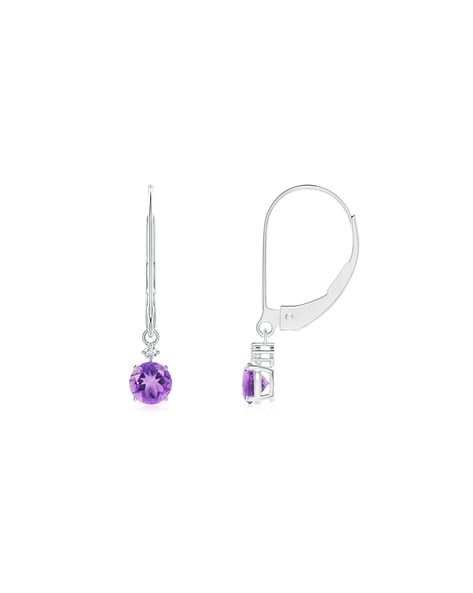 Amethyst Cushion Bezel Dangle Earrings With Diamond Accented Leverback –  RockHer.com