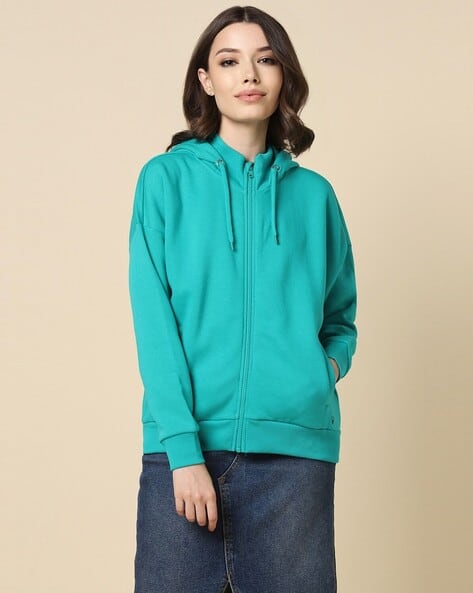 Women Zip-Front Hooded Cotton Sweatshirt