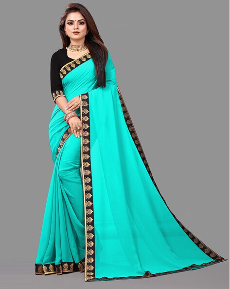 Shop Lace Embroidered Soft Silk Sea Green Saree|SARV134607